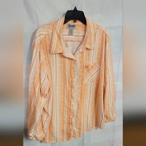 Wrangler Button Up Shirts Orange Sherbert & Creamy White 3xl Long Sleeve